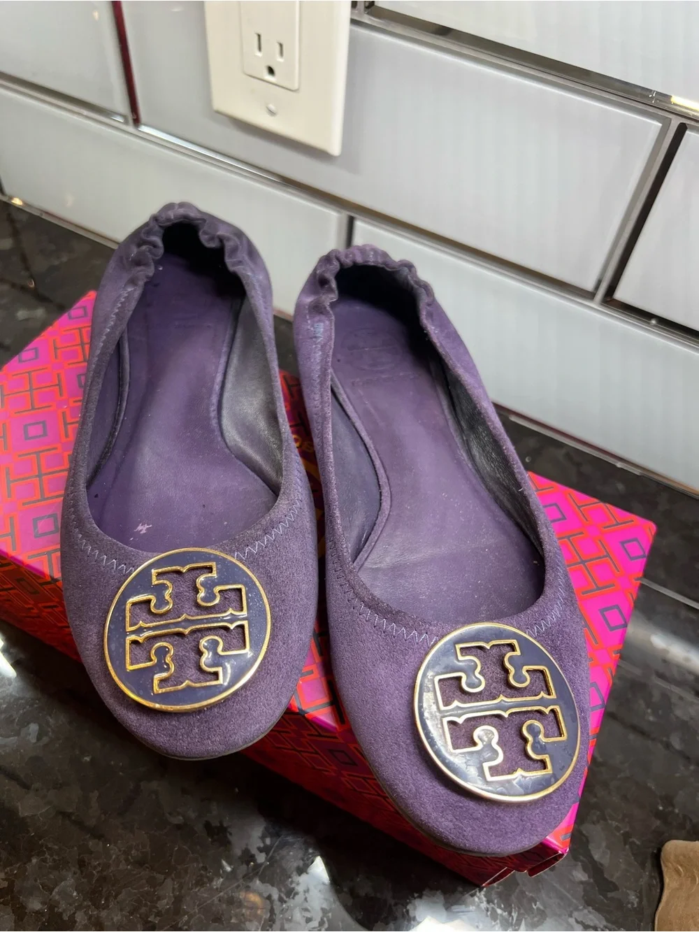 Tory Burch Purple Suede Reva Ballet Flats, Size 7M